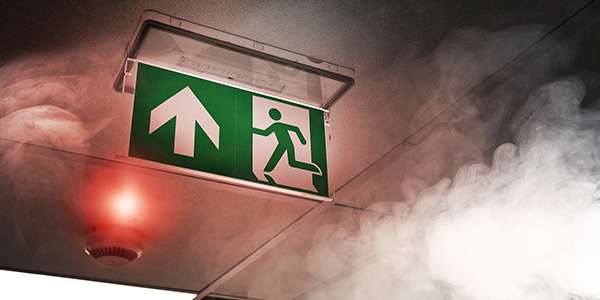 Exit sign in burning building